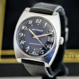 WALTHAM Shockresistant Wristwatch 7 Jewels Cal. ST 96-4 Date Indicator Blue Dial Swiss Watch