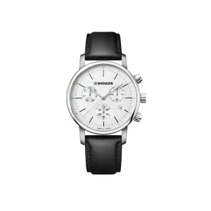 Wenger Urban Classic Chrono 44 Silver-White Dial Black Leather Men's Watch