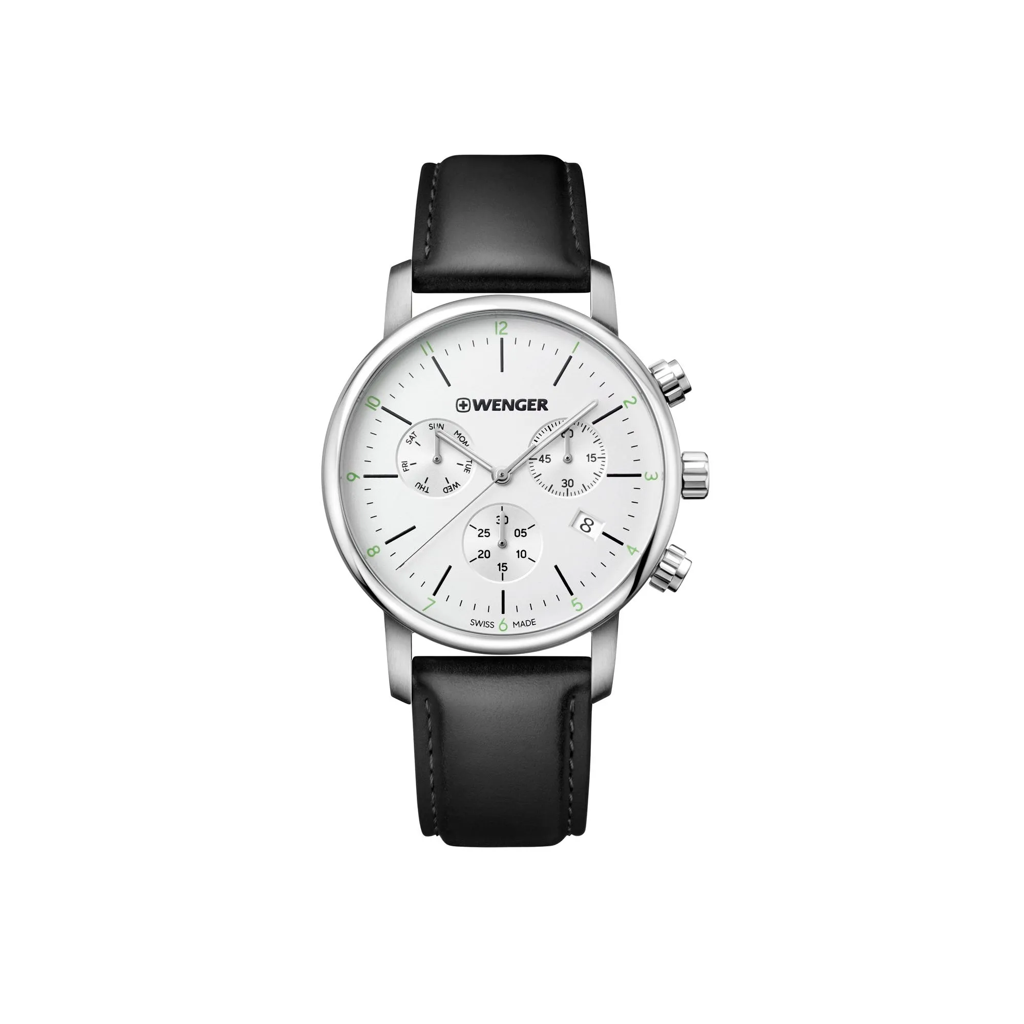 Wenger Urban Classic Chrono 44 Silver-White Dial Black Leather Men's Watch