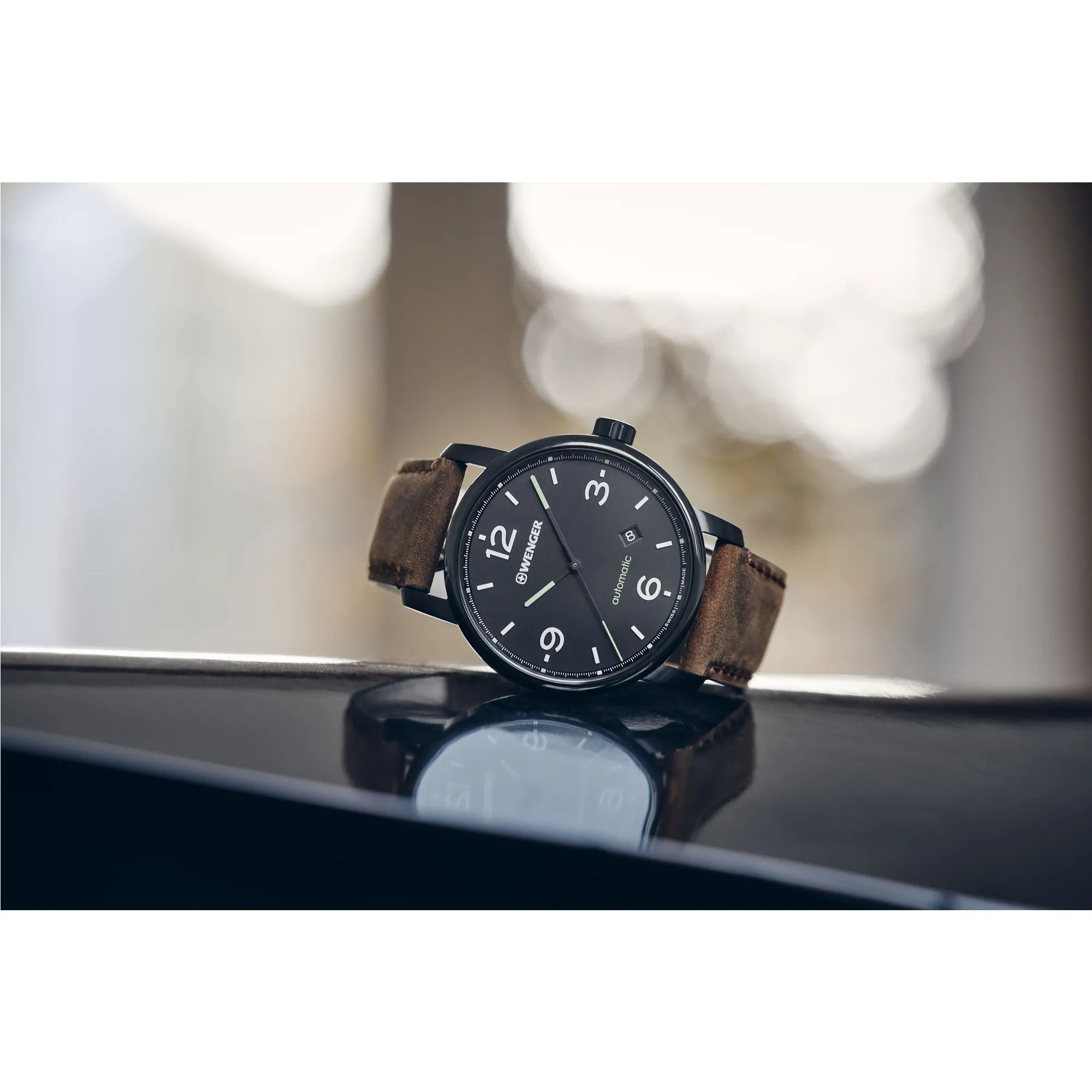 Wenger Urban Metropolitan Automatic 42 Black Dial Brown Strap Men's Watch