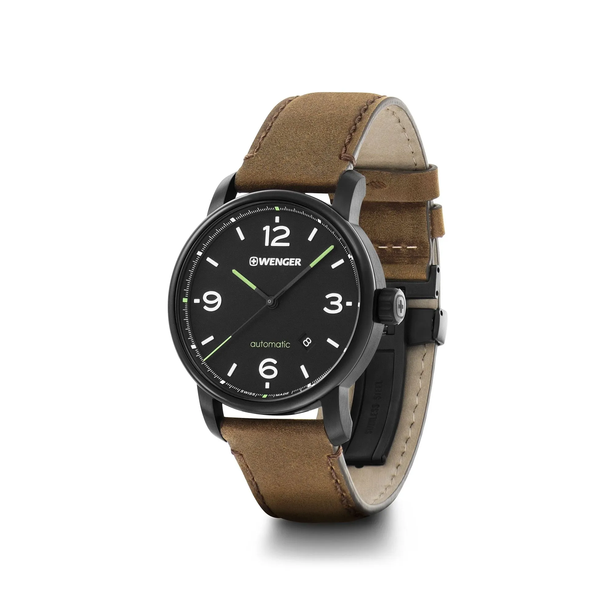 Wenger Urban Metropolitan Automatic 42 Black Dial Brown Strap Men's Watch