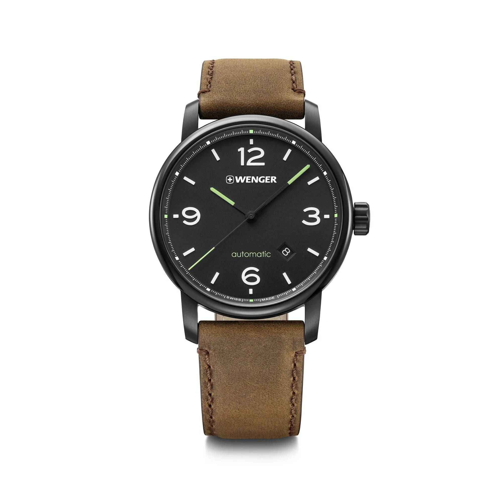 Wenger Urban Metropolitan Automatic 42 Black Dial Brown Strap Men's Watch