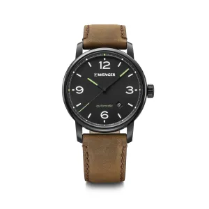 Wenger Urban Metropolitan Automatic 42 Black Dial Brown Strap Men's Watch