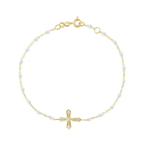 White Gigi vintage cross Diamond  bracelet -18k Yellow Gold
