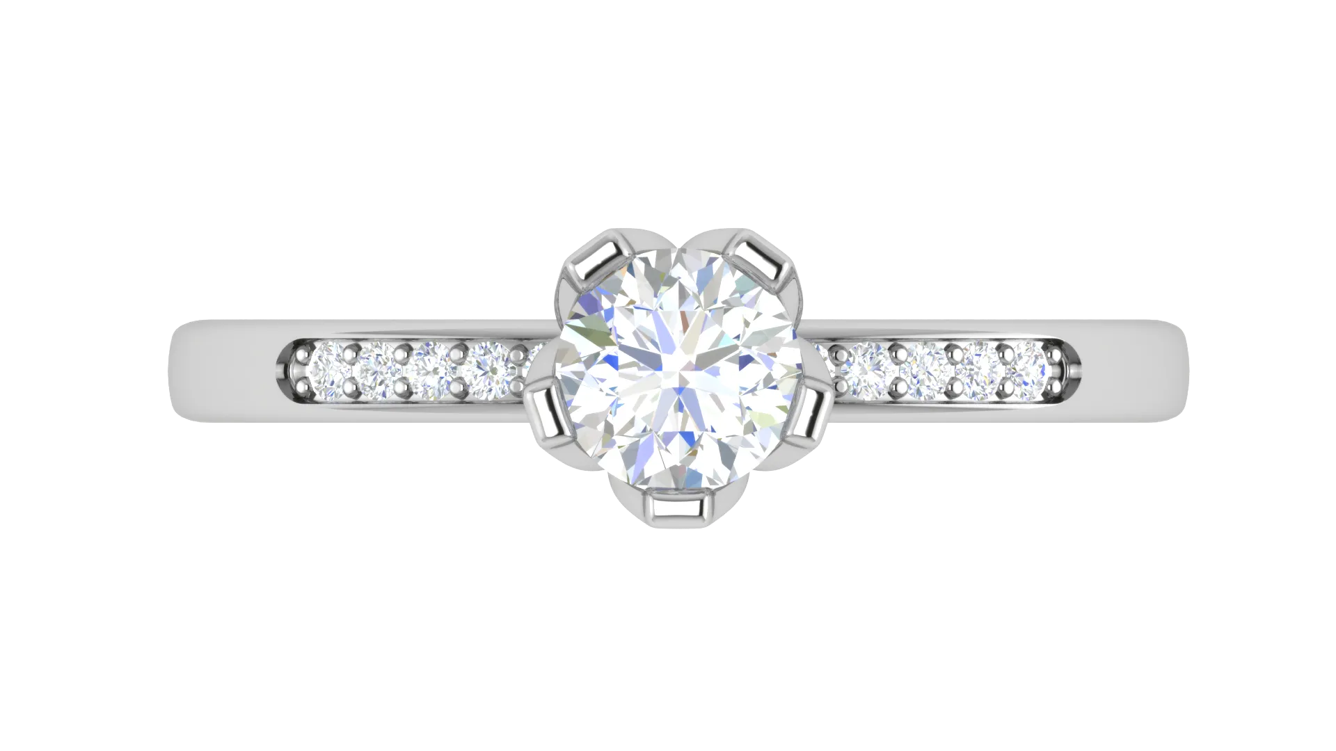 White Gold Adjustable Silver Accent Solitaire Ring For Woman