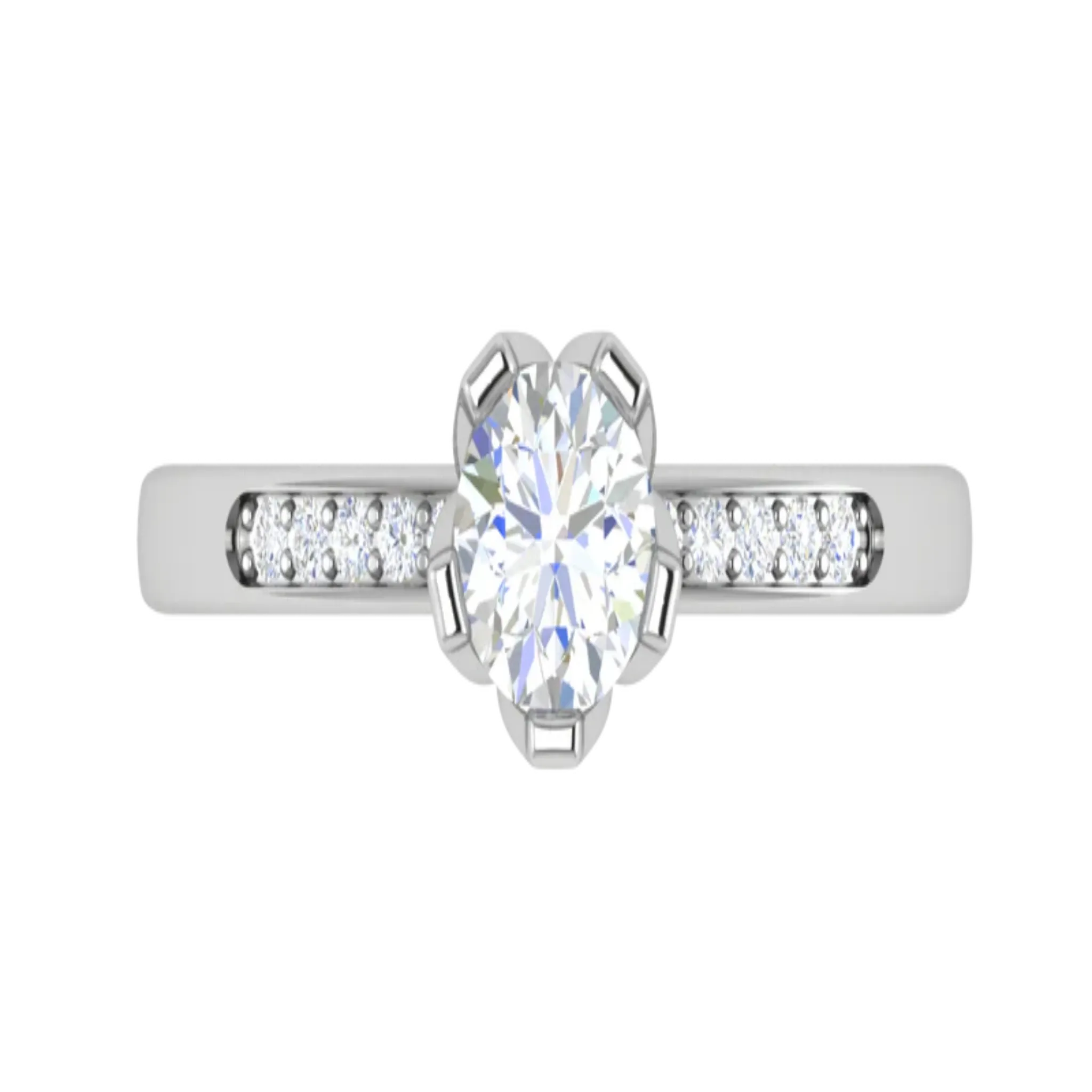 White Gold Adjustable Silver Accent Solitaire Ring For Woman