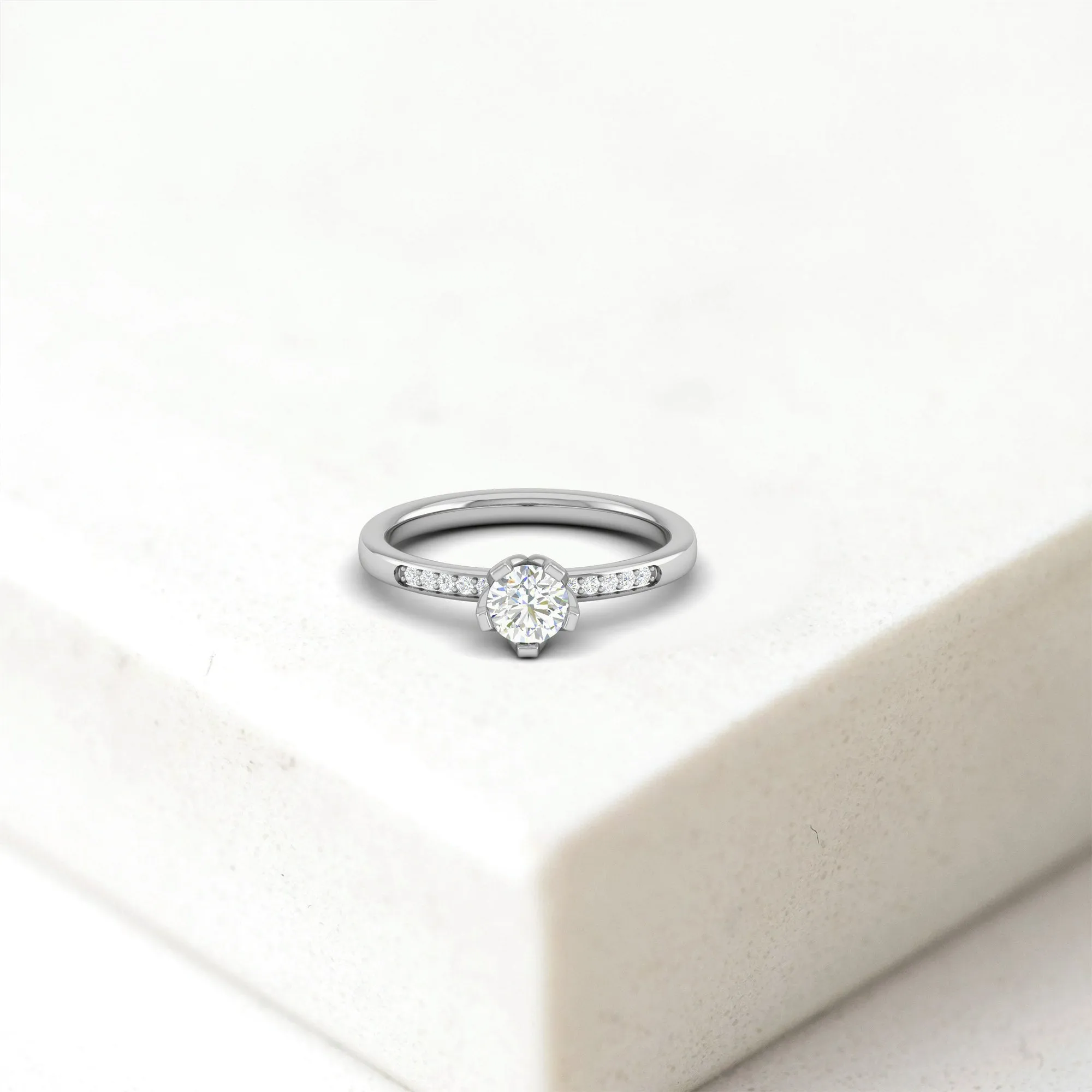 White Gold Adjustable Silver Accent Solitaire Ring For Woman
