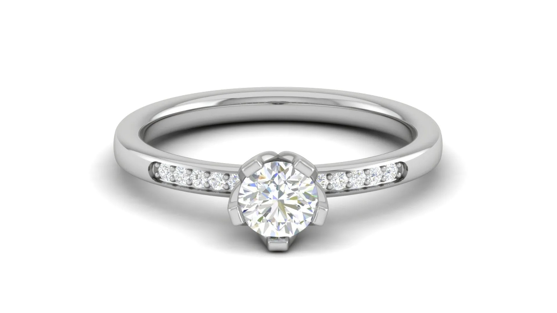 White Gold Adjustable Silver Accent Solitaire Ring For Woman