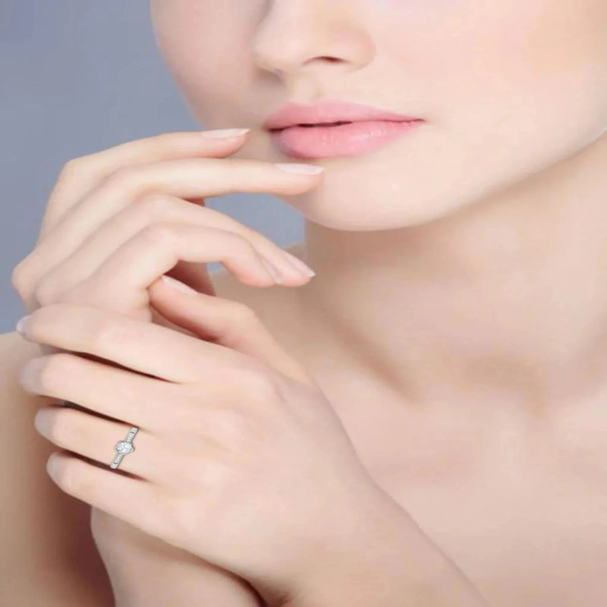 White Gold Adjustable Silver Accent Solitaire Ring For Woman