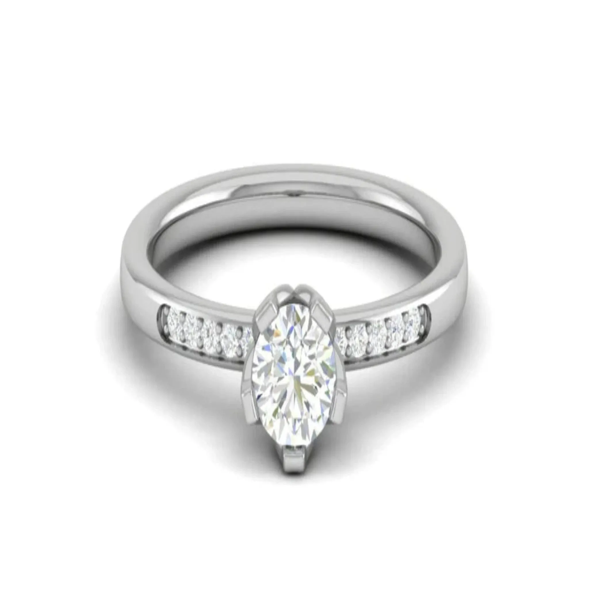 White Gold Adjustable Silver Accent Solitaire Ring For Woman