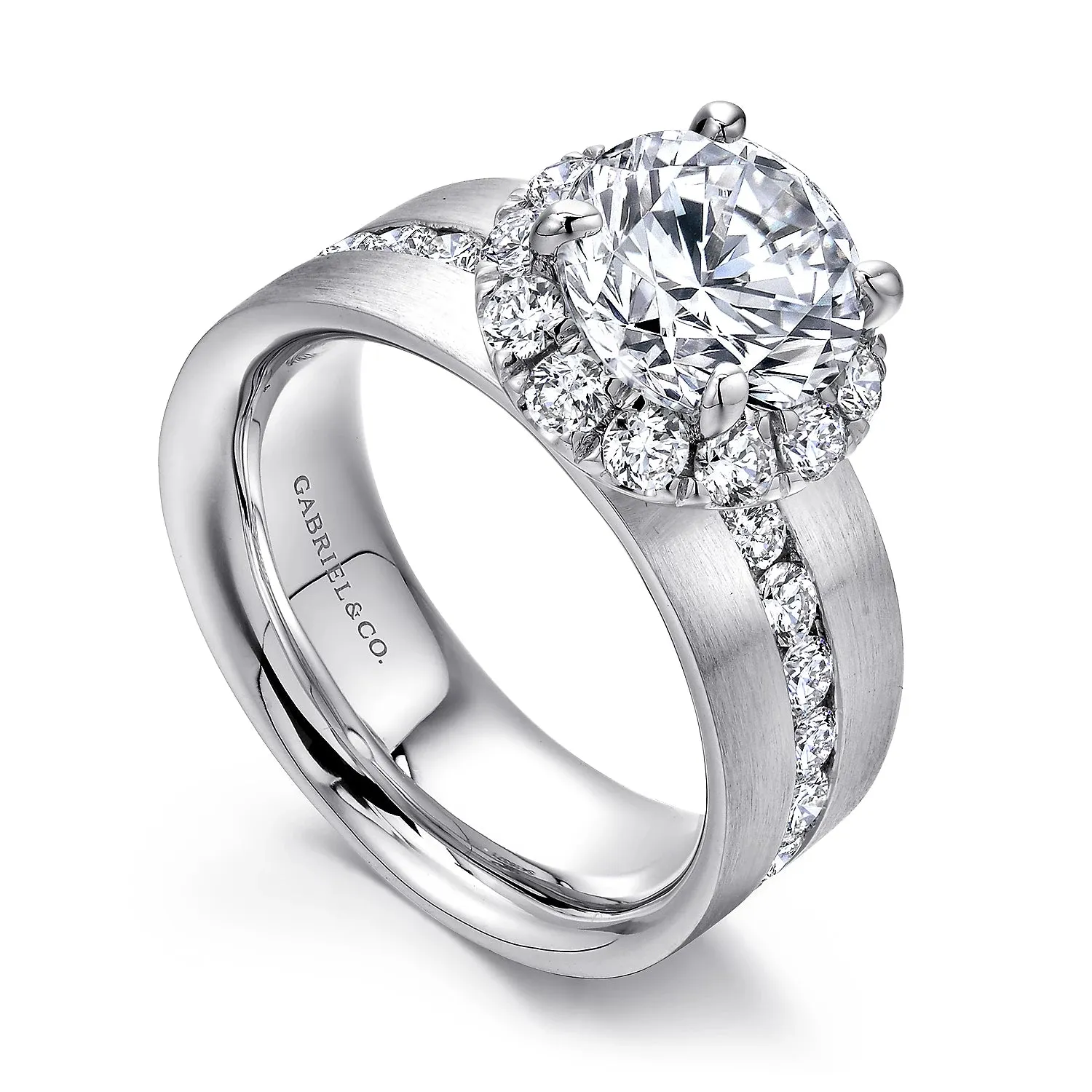 Wide Band Round Halo Diamond Engagement Ring Mounting