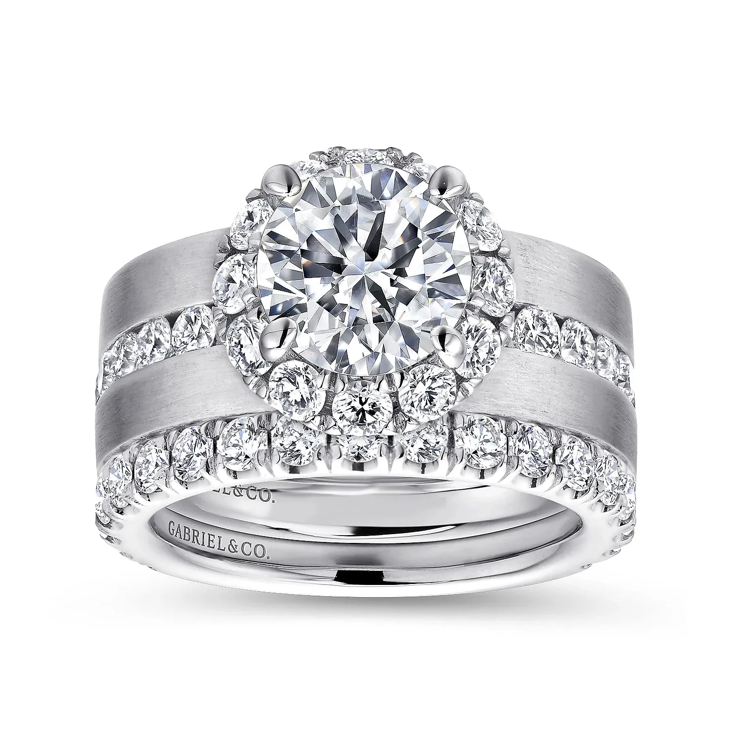 Wide Band Round Halo Diamond Engagement Ring Mounting