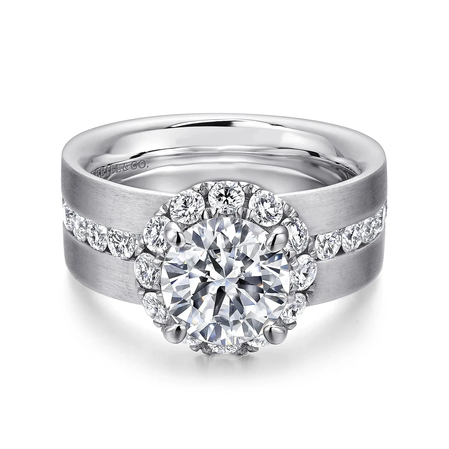 Wide Band Round Halo Diamond Engagement Ring Mounting