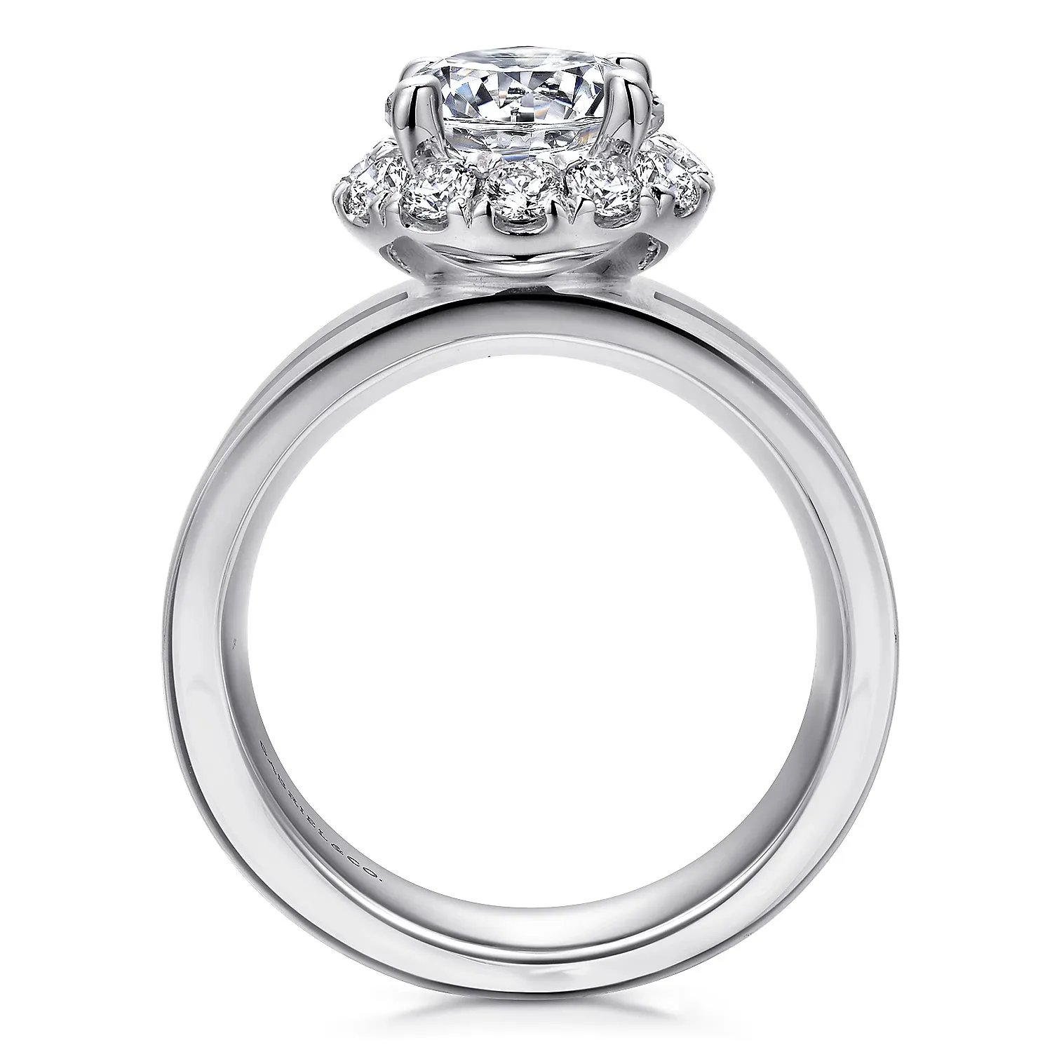 Wide Band Round Halo Diamond Engagement Ring Mounting