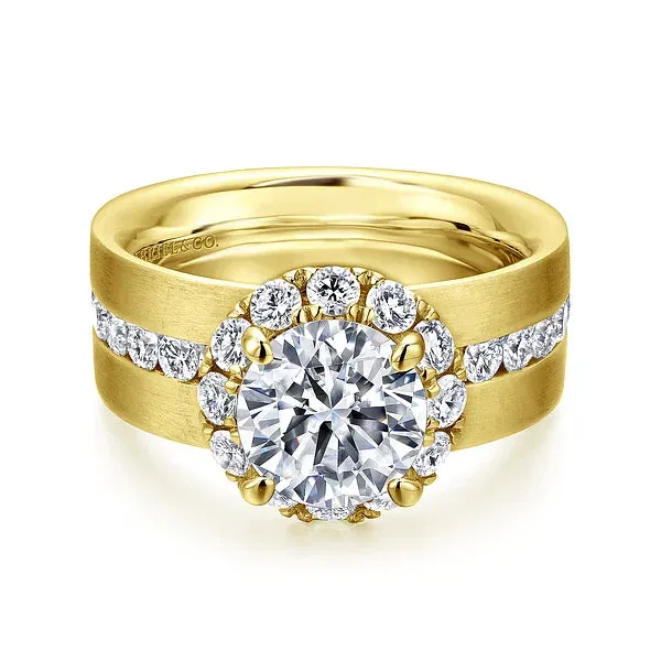 Wide Band Round Halo Diamond Engagement Ring Mounting