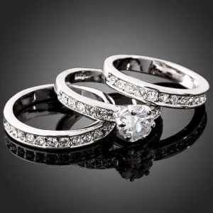 Women's White Gold Wedding Bands(2) & Engagement Ring - Thirsty Steal!