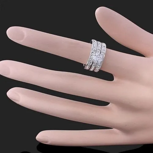 Women's White Gold Wedding Bands(2) & Engagement Ring - Thirsty Steal!