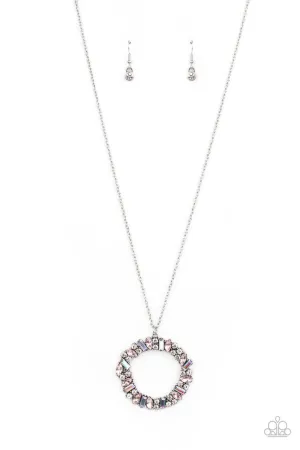 Wreathed in Wealth - Pink - Rhinestone Encrusted Hoop Paparazzi Long Necklace
