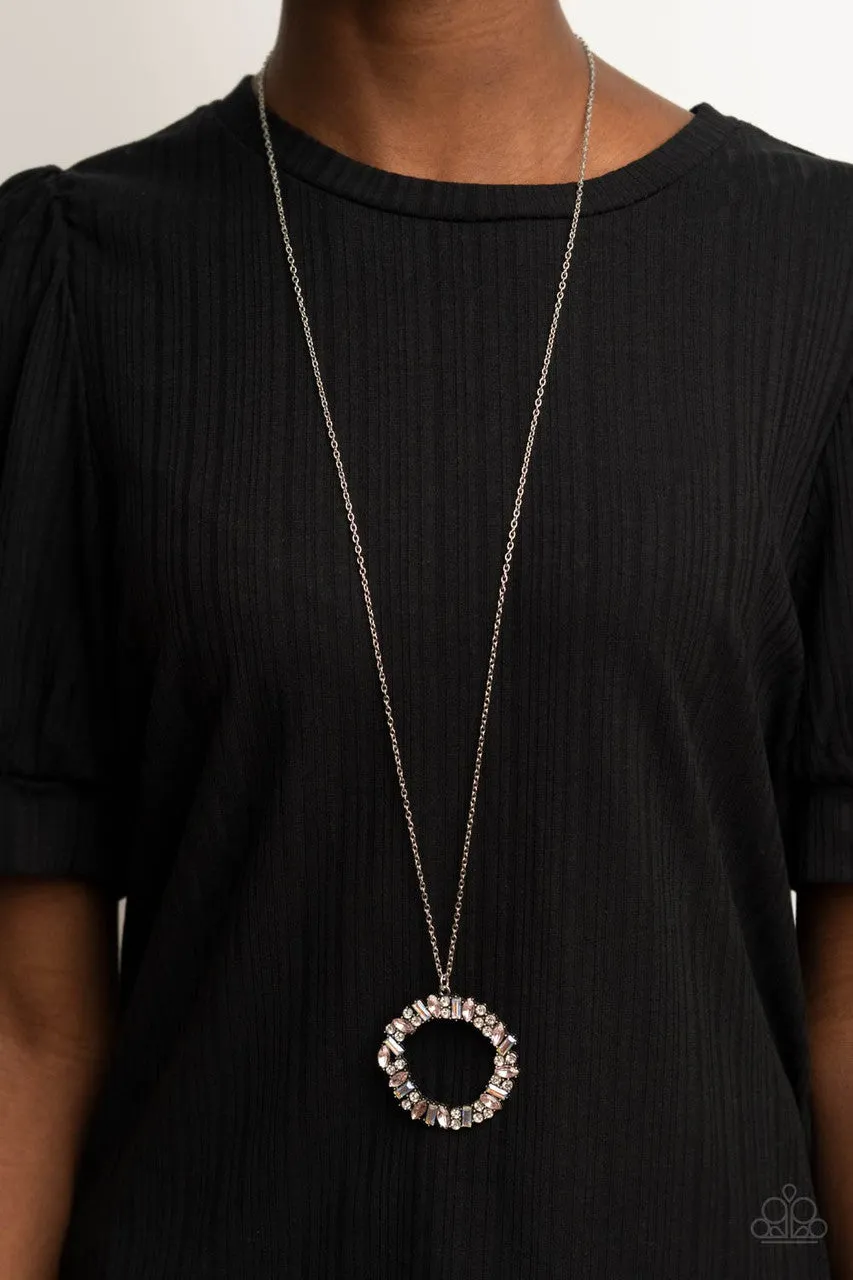 Wreathed in Wealth - Pink - Rhinestone Encrusted Hoop Paparazzi Long Necklace