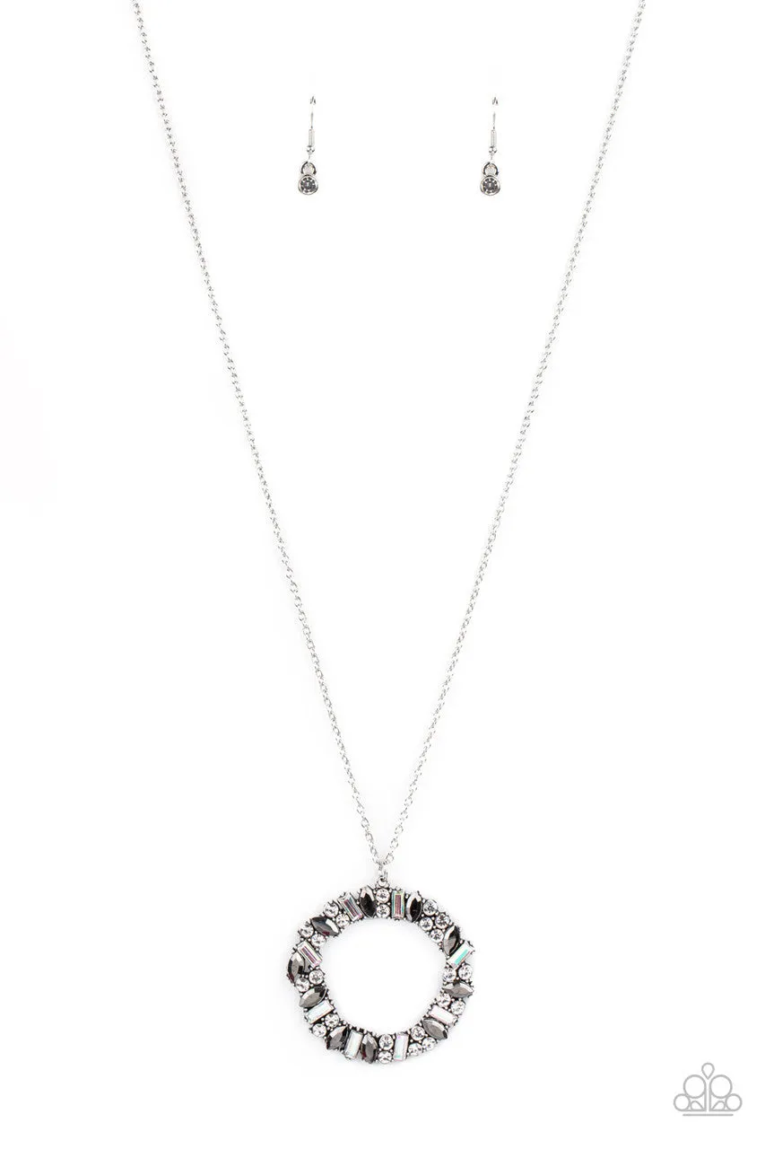 Wreathed in Wealth - Silver - Iridescent and Hematite Rhinestone Paparazzi Long Necklace