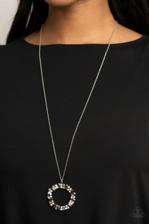 Wreathed in Wealth - Silver - Iridescent and Hematite Rhinestone Paparazzi Long Necklace
