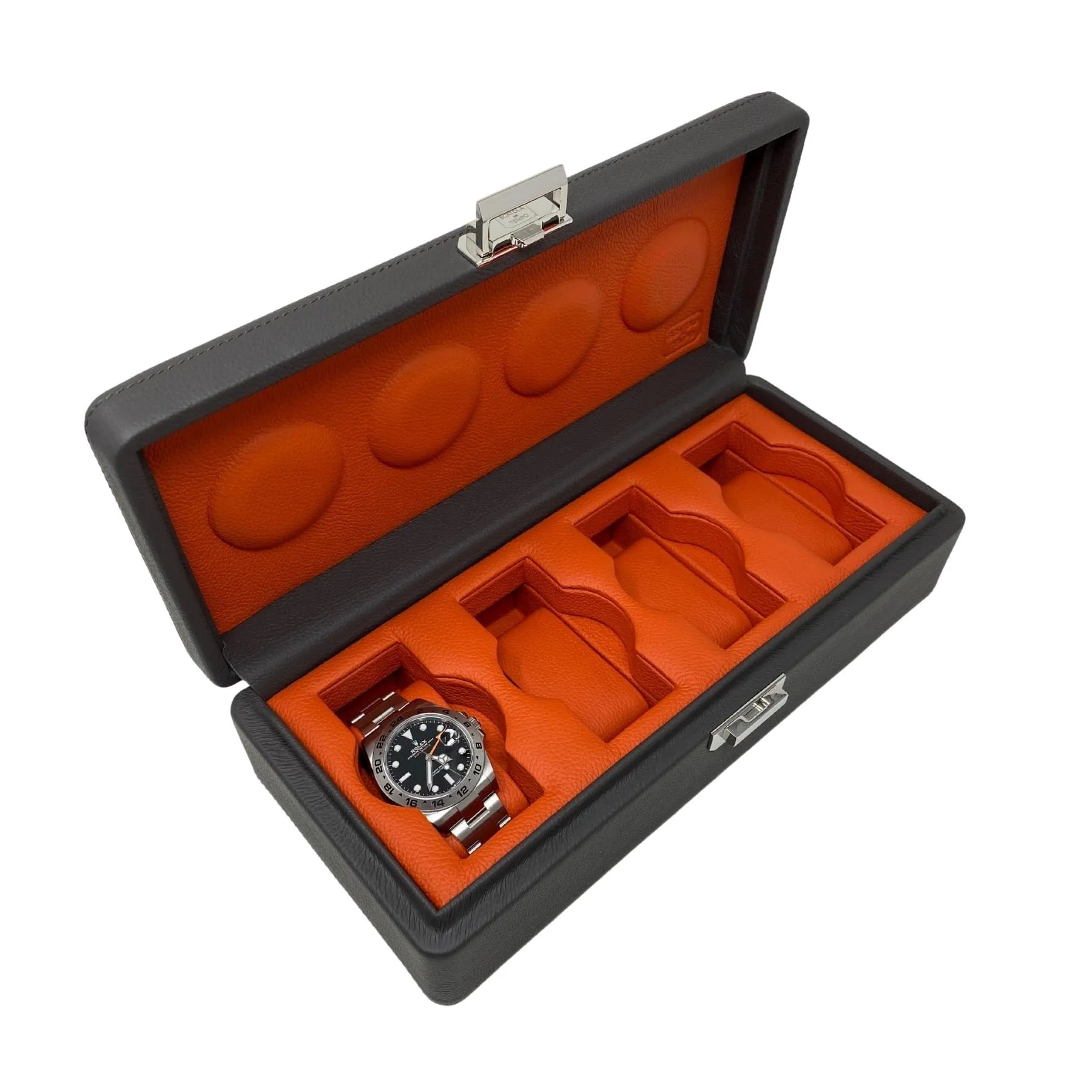 Wrist Aficionado Grey and Orange Leather Watch Box for 4 Watches