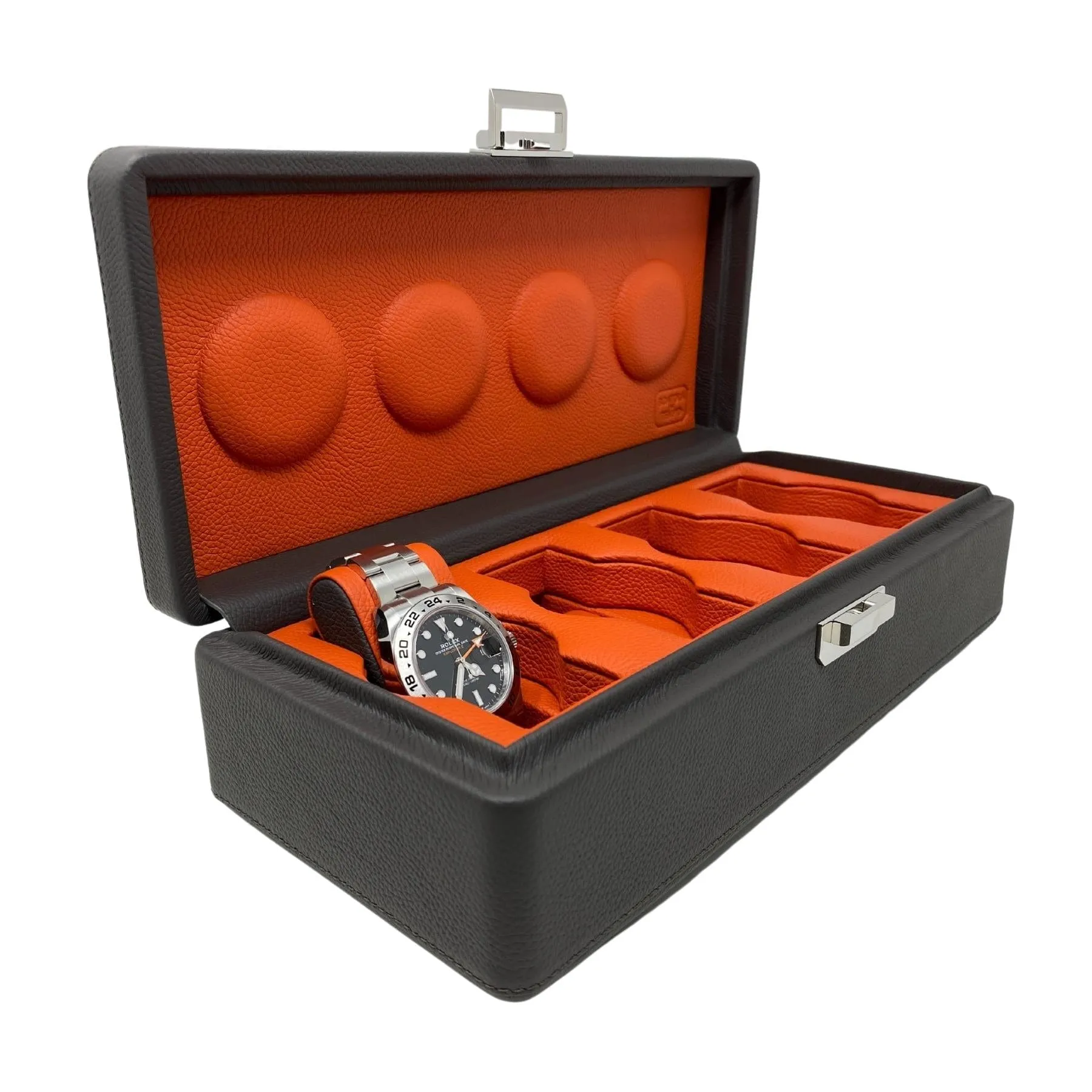 Wrist Aficionado Grey and Orange Leather Watch Box for 4 Watches