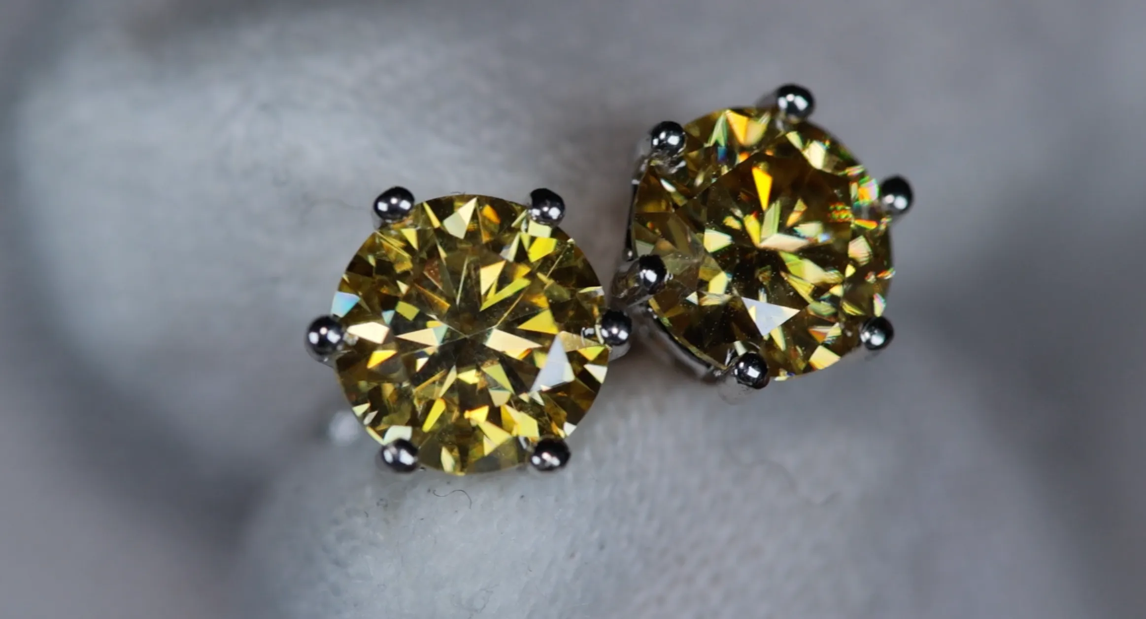 Yellow Diamond Ear Studs | Yellow Moissanite Diamond Ear Studs