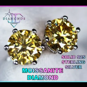 Yellow Diamond Ear Studs | Yellow Moissanite Diamond Ear Studs
