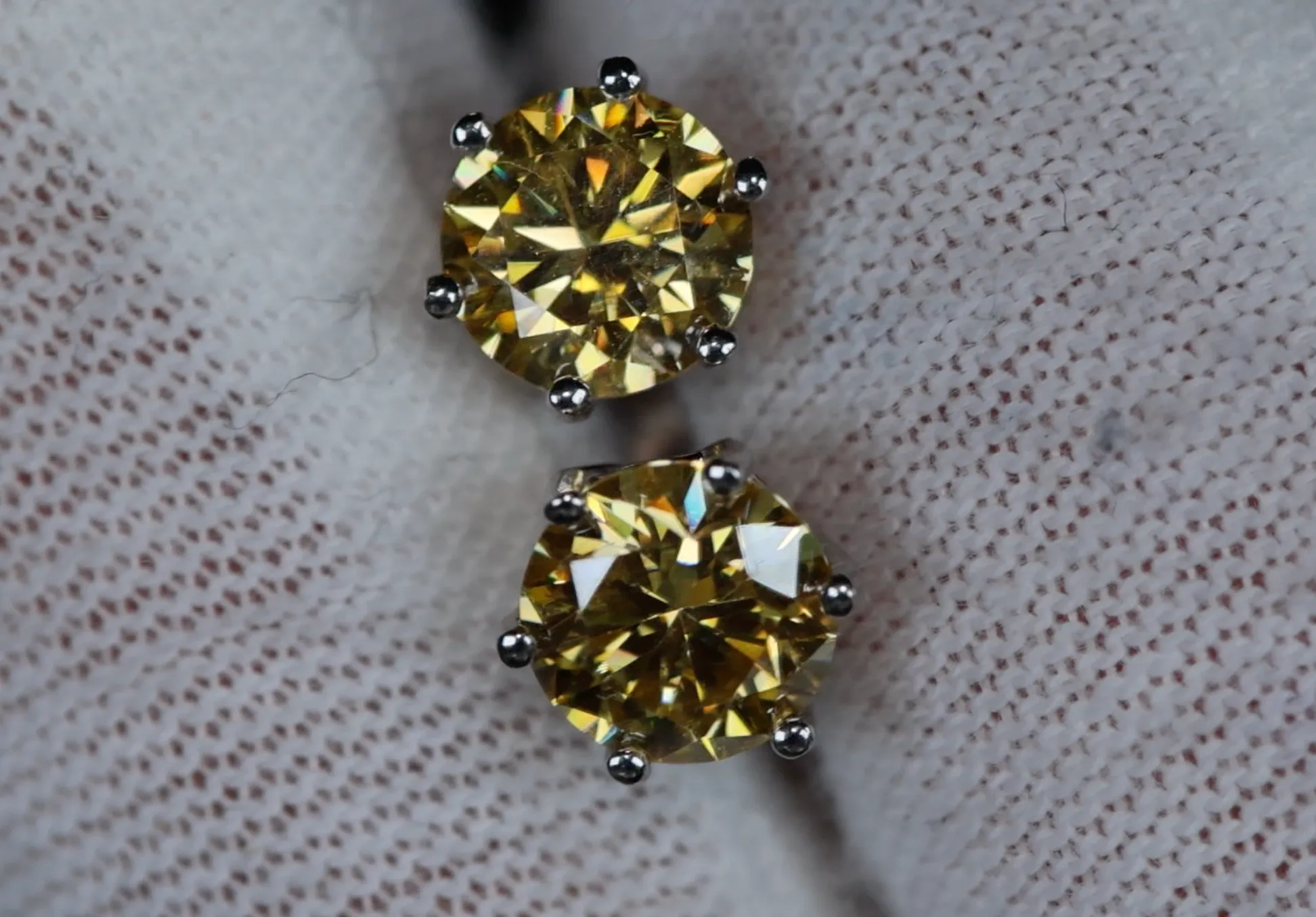 Yellow Diamond Ear Studs | Yellow Moissanite Diamond Ear Studs