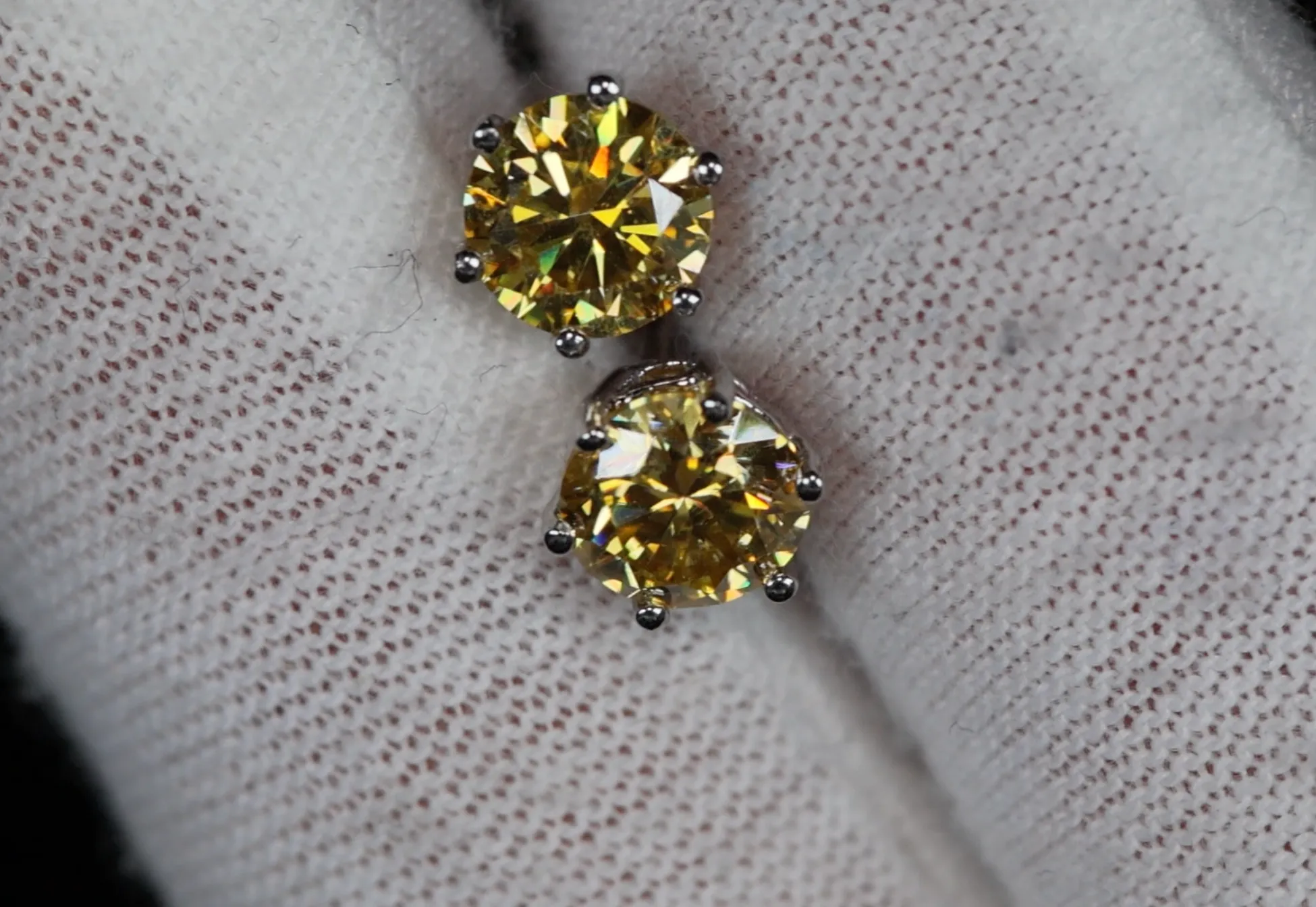 Yellow Diamond Ear Studs | Yellow Moissanite Diamond Ear Studs