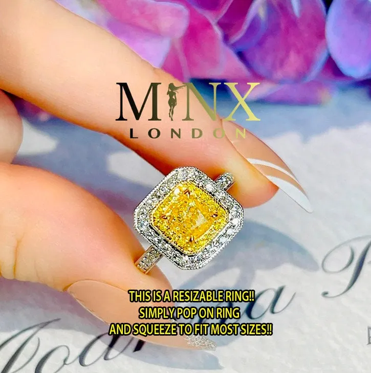 Yellow Diamond Ring | Yellow Diamond Engagement Rings | Canary Yellow Diamond Ring | Baguette Ring | Womens Engagement Ring | Halo Ring