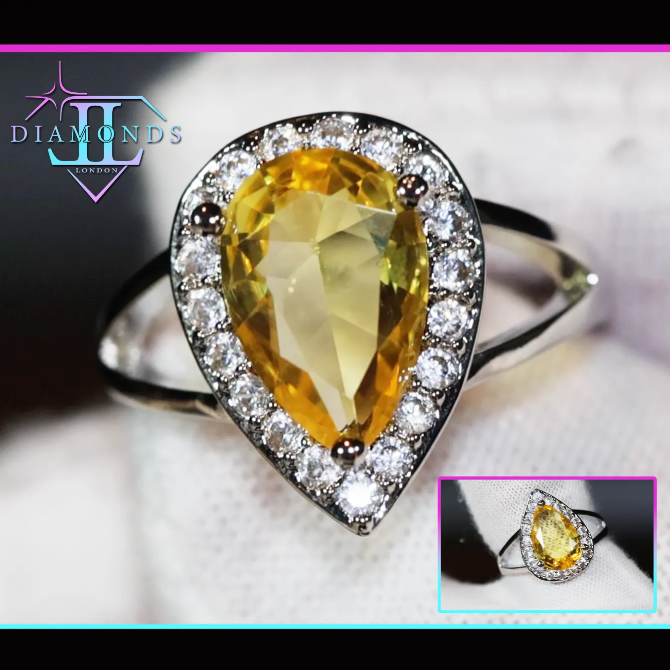 Yellow Diamond Ring | Yellow Diamond Engagement Rings | Canary Yellow Diamond Ring | Pear Shape Ring | Pear Engagement Ring | Teardrop Ring