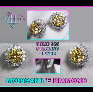 Yellow Moissanite Diamond Ear Studs | Yellow Diamond Moissanite Earrings