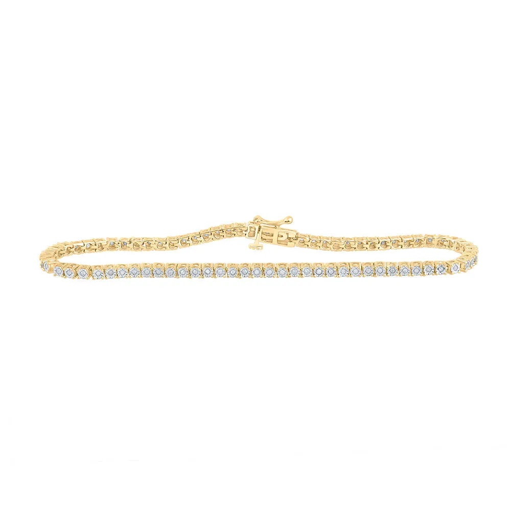 Yellow-tone Sterling Silver Womens Round Diamond Fashion Bracelet 1/2 Cttw