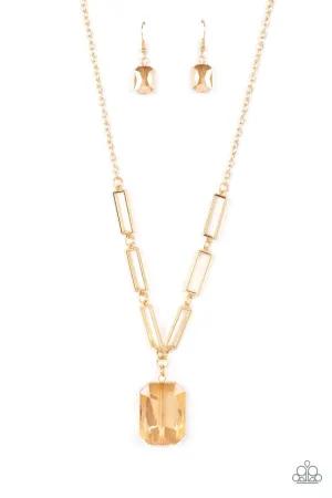 You Better Recognize - Gold - Emerald Cut Gem Pendant Paparazzi Necklace