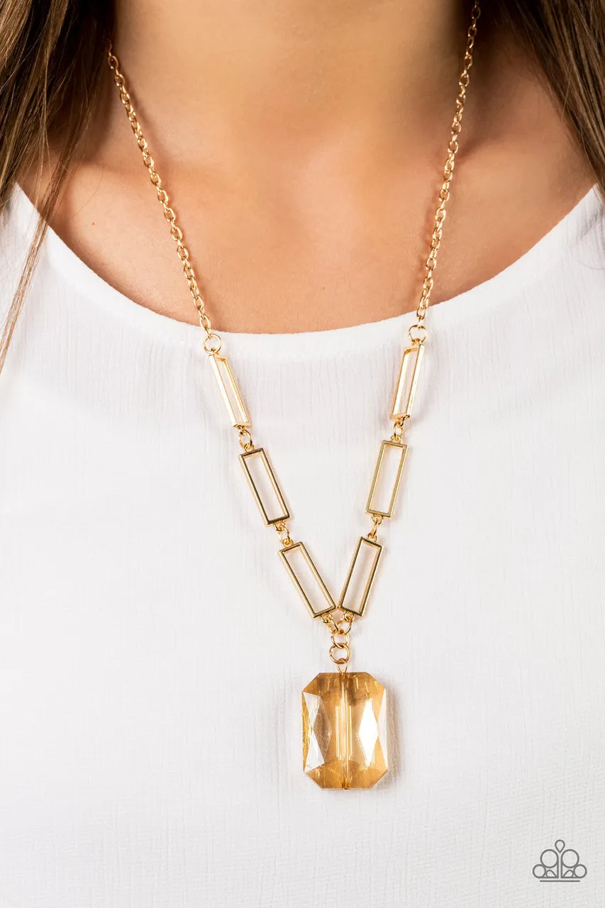 You Better Recognize - Gold - Emerald Cut Gem Pendant Paparazzi Necklace