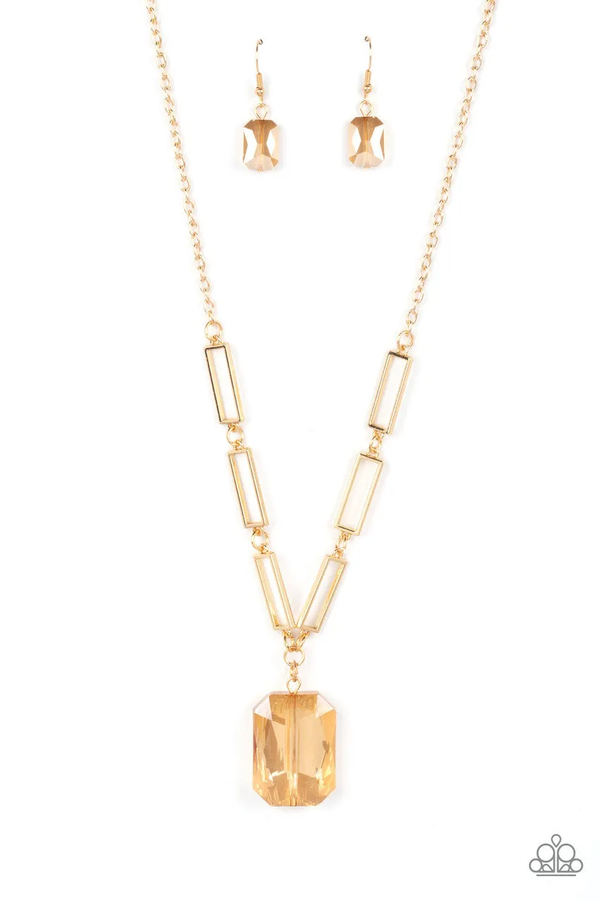 You Better Recognize - Gold - Emerald Cut Gem Pendant Paparazzi Necklace