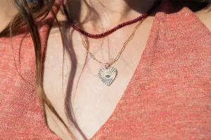 Zahava Heirlooms Pink Tourmaline Sunbeam Heart Paper Clip Chain