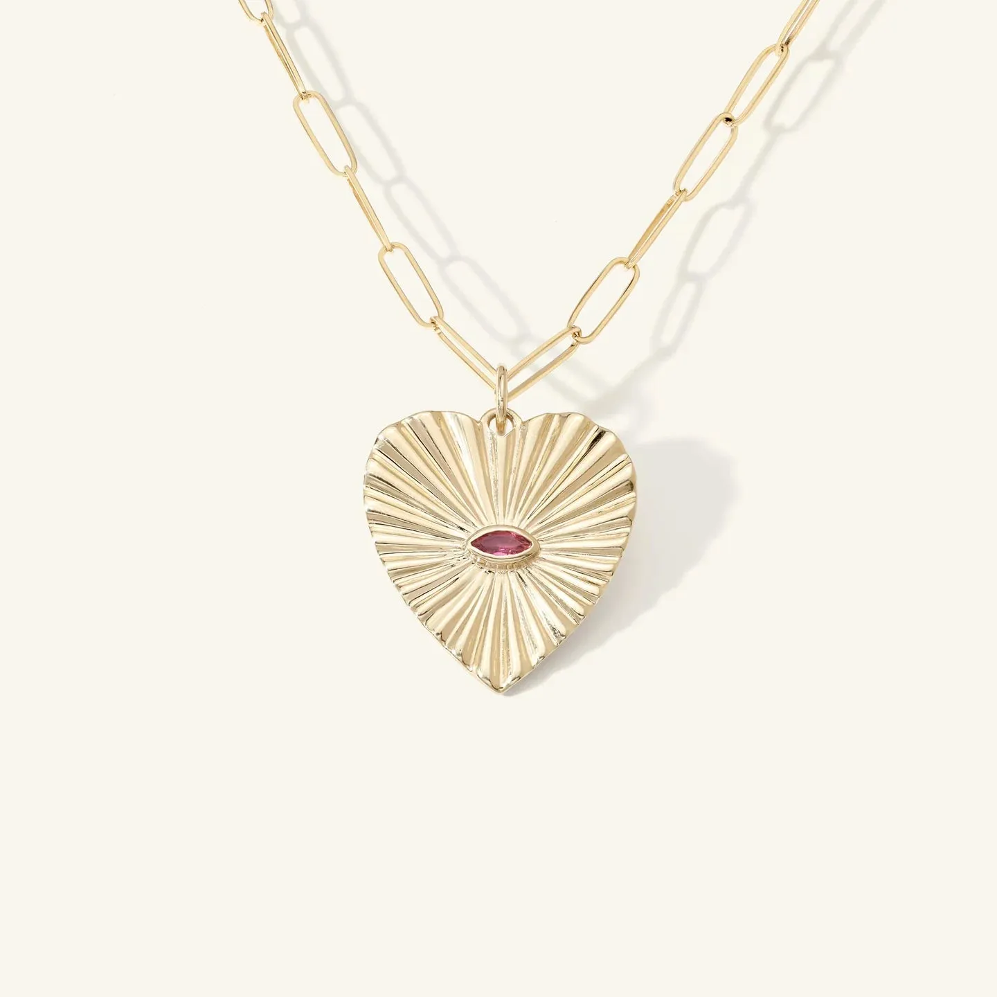 Zahava Heirlooms Pink Tourmaline Sunbeam Heart Paper Clip Chain