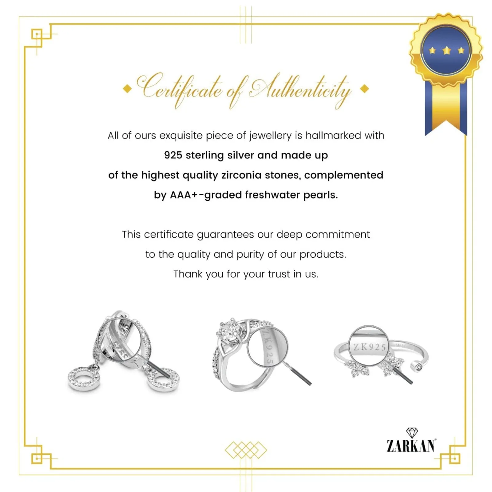Zarkan 925 Silver Adjustable Band with American Dimond For Her