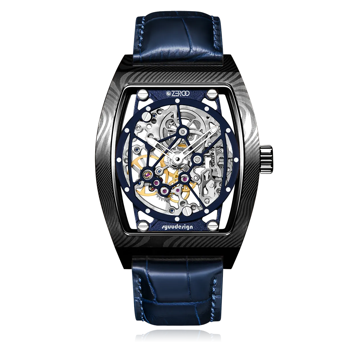 ZEROO M1D Damascus Steel THE AURIGA SKELETON MECHANICALAUTOMATIC WATCH FOR GENTS - ZM001DBBL